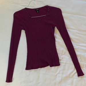 Guess Size (M) Sequin Neckline Long Sleeve T